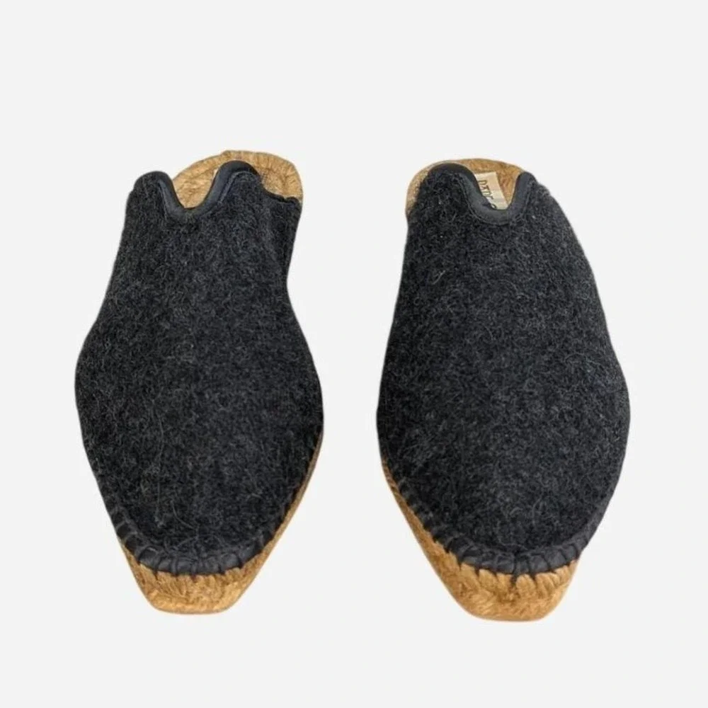 Pare Gabia Wool Espadrille Wedge Mule Black Made in France EU 35 US 5